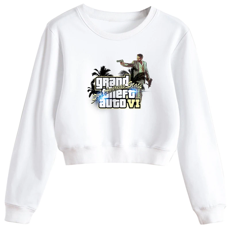 

2022 г., Grand Theft Auto Gta, Женский уличный короткий пуловер с длинным рукавом Gta 5, модные топы с принтом в стиле Харадзюку, свитшот с рисунком из игры ...