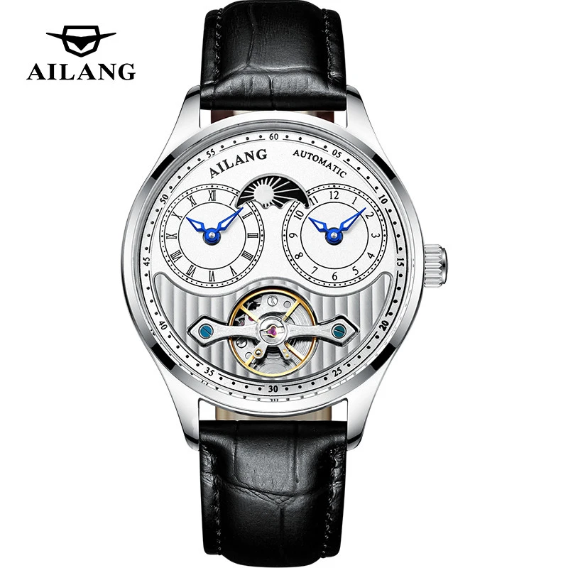 

AILANGH Men's Mechanical Watch Stainless Steel Automatic White Dial Sports Waterproof Luxury Luminous Tourbillon Authentic Watch