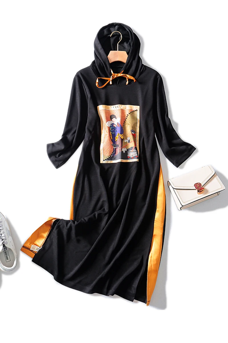 2019 Новое офисное женское платье с принтом три четверти длиной до колена