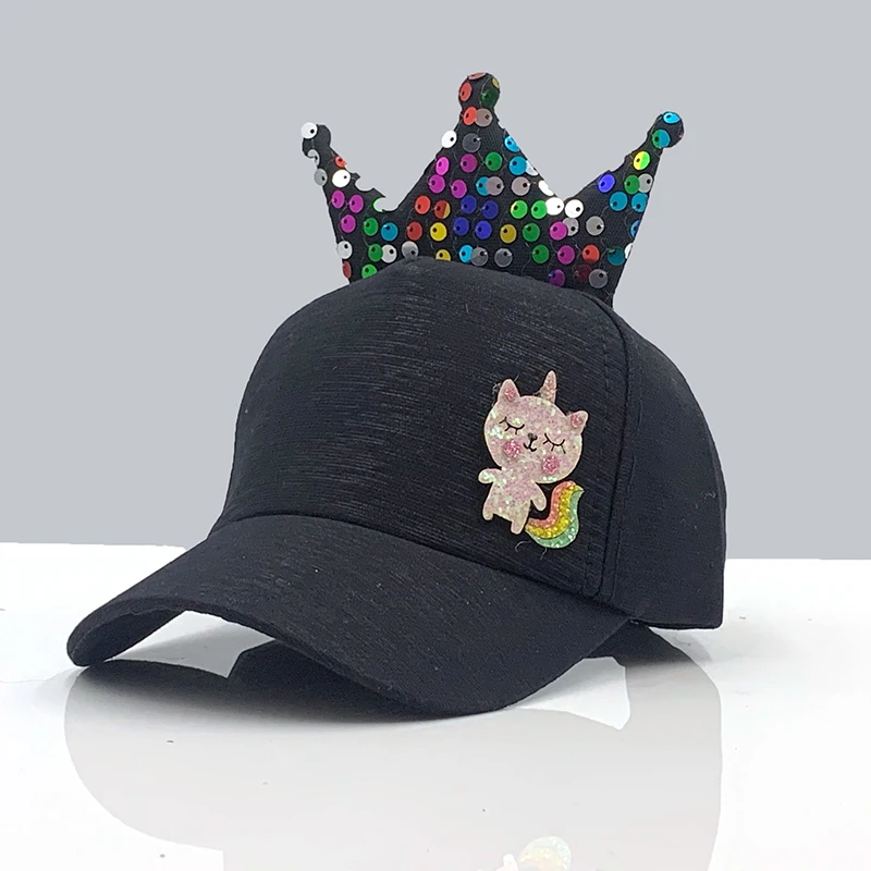 

MAERSHEI Cute Crown Girls Snapback Baseball Cap Children Sequin Mesh cap Spring Summer Adjustable Casquette Kids Baby Visor Hat