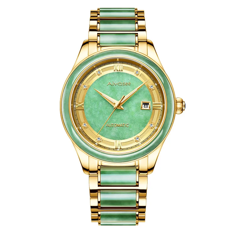 

Jade Watch Men Automatic Mechanical Sapphire Mirror Personality Tough Guy Luxury Business Boss Wristwatch Gift Top Man Clock