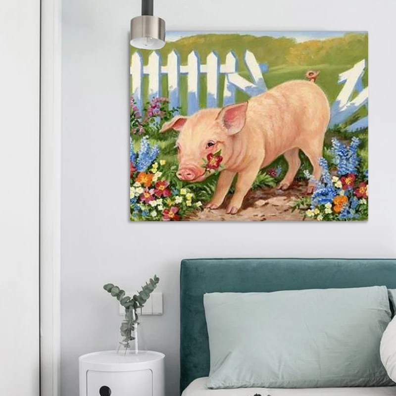 DIY Цифровая масляная краска розовый поросенок милые животные живопись