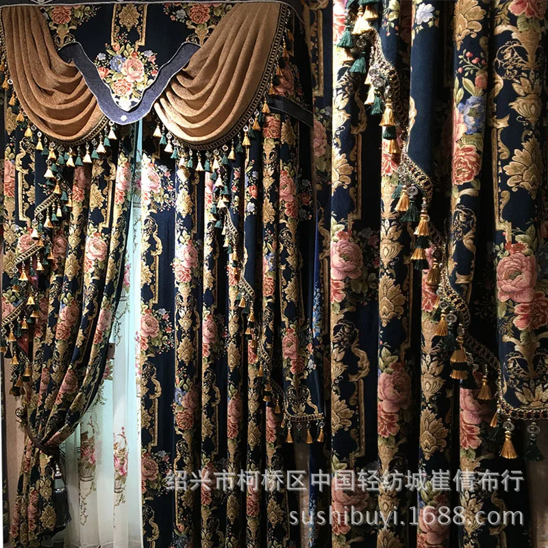 

New Embroidered European Blue Royal Luxury Curtains For Bedroom Window Curtains For Living Room Elegant Curtains Drapes