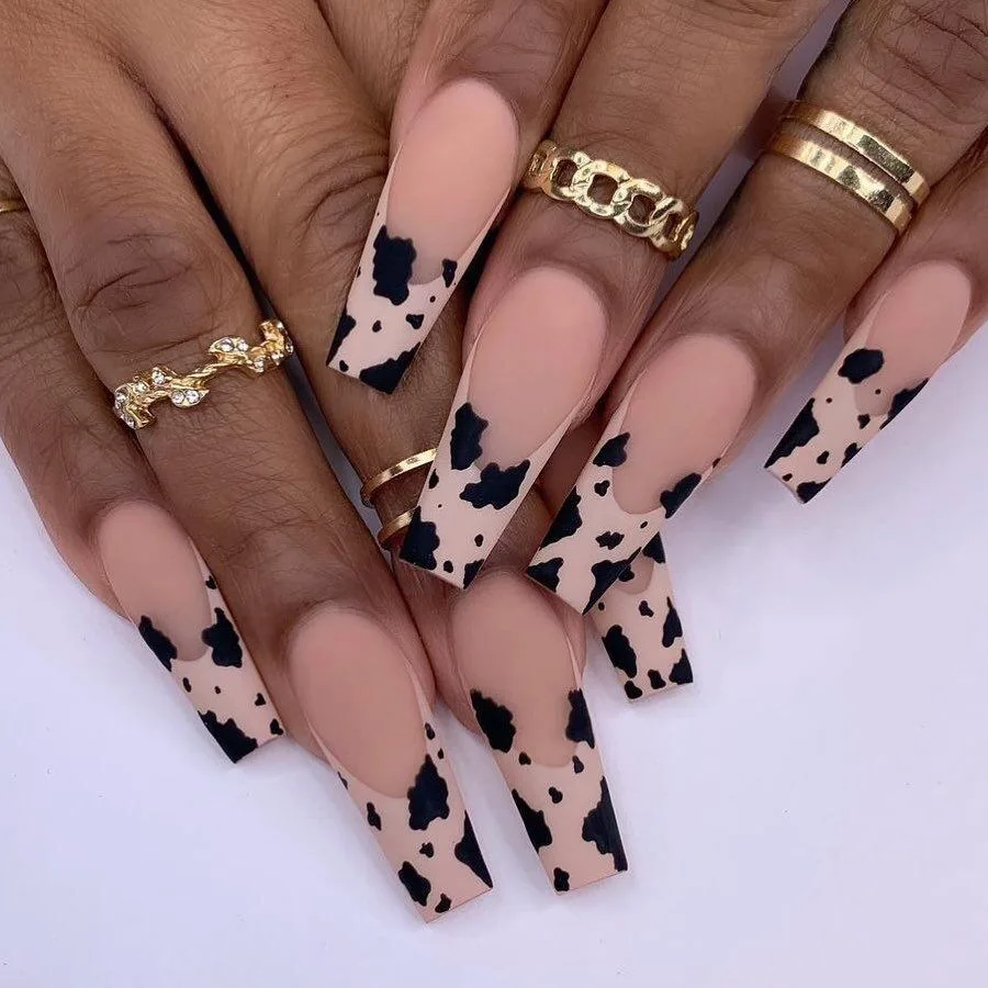 

24pcs/box Long Trapezoid Press On False Nails With Glue Animal Patterns Leopard Nails Art Wearable Fake Nails With Wearing Tools