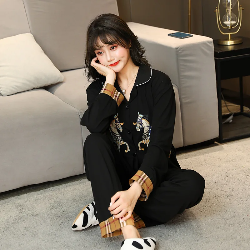 

Пижамный комплект Женский, простой клетчатый комплект с длинным рукавом и тонким лацканом, в британском стиле, одежда для дома, можно носить...