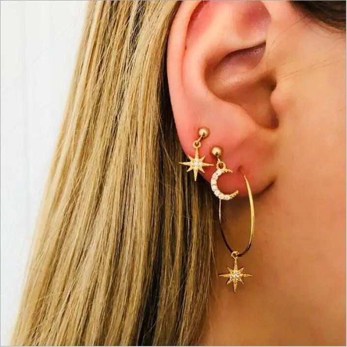 Punk Charm Jewelry Metal Ring Earrings Hanging Exaggerated Cross Pendant Earrings for Women Party Jewelry Earrings