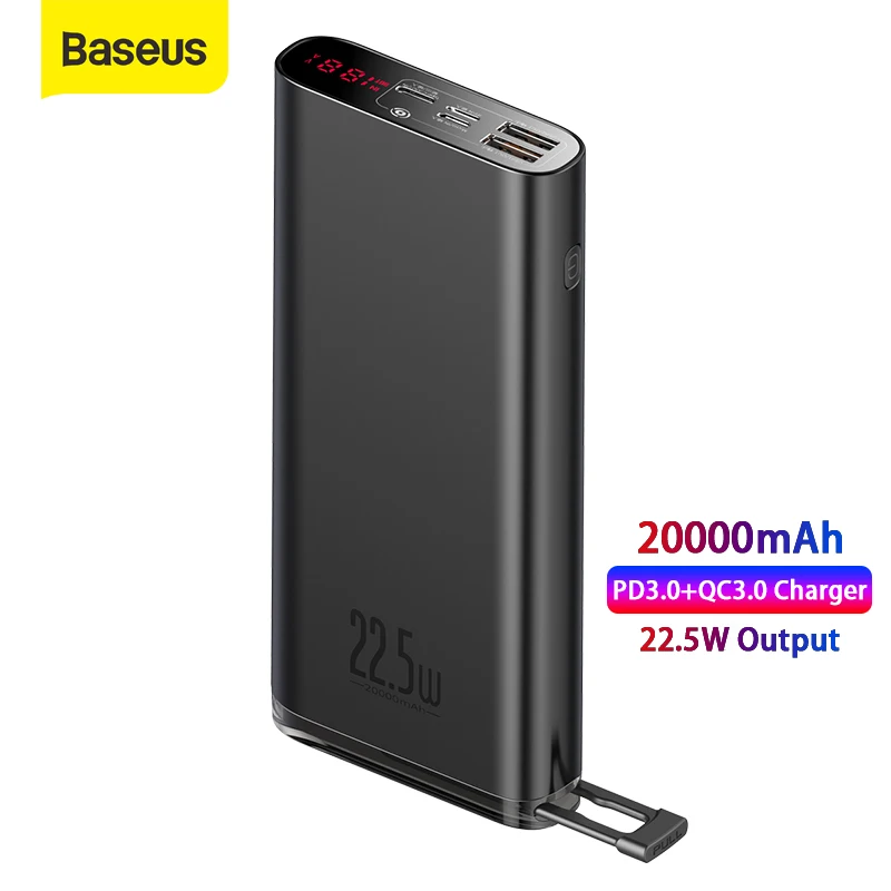 Baseus Power Bank 20000 мАч 22 5 Вт 3 0 Быстрая зарядка внешний аккумулятор зарядное