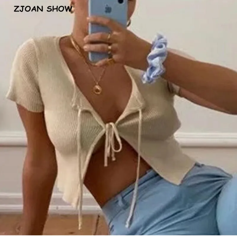 Женский трикотажный кардиган на завязках Короткий Джемпер в стиле ретро с