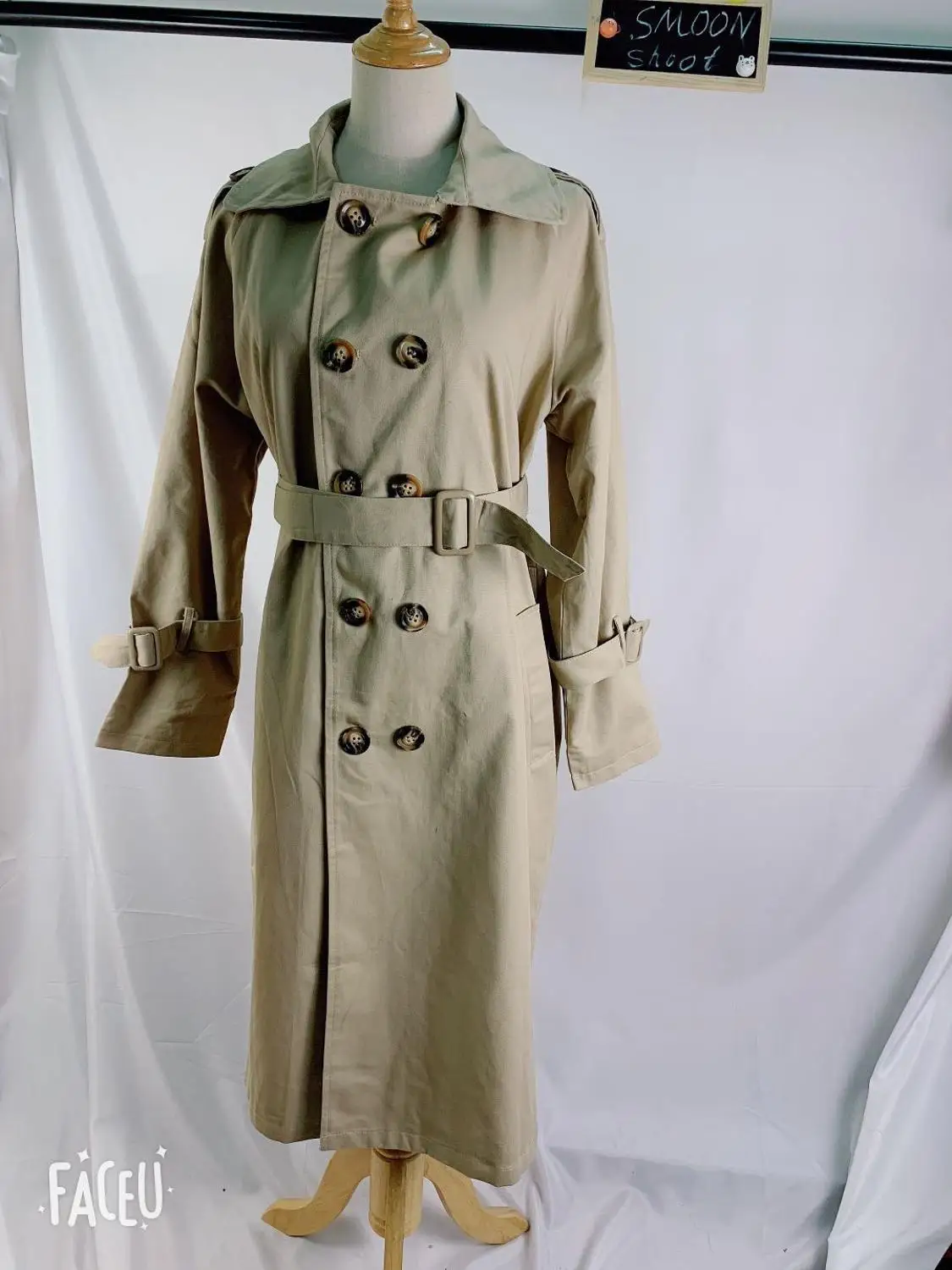 Женский Осенний двубортный длинный плащ с длинным рукавом женский прямой