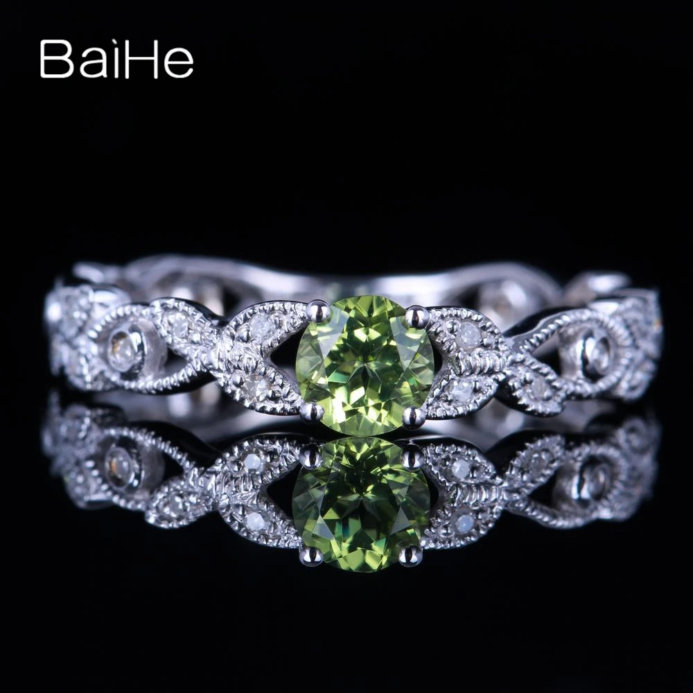 

BAIHE Sterling Silver 925 Genuine Peridot Ring Women Wedding Band Trendy Fine Jewelry Leaf Ring خاتم الزبرجد bague péridot Gift