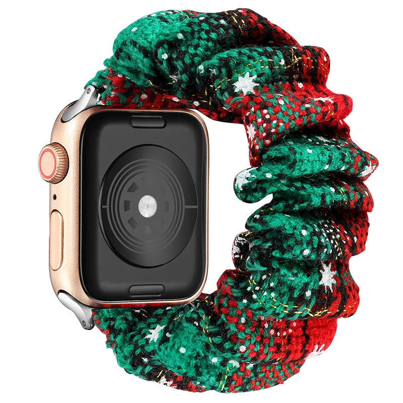 Christmas for Apple Watch 6 7 SE 5 4 3 Band 45mm 44mm/42mm Scrunchie Elastic nylon strap for iwatch Series 7 6 5 38mm 40mm 41mm
