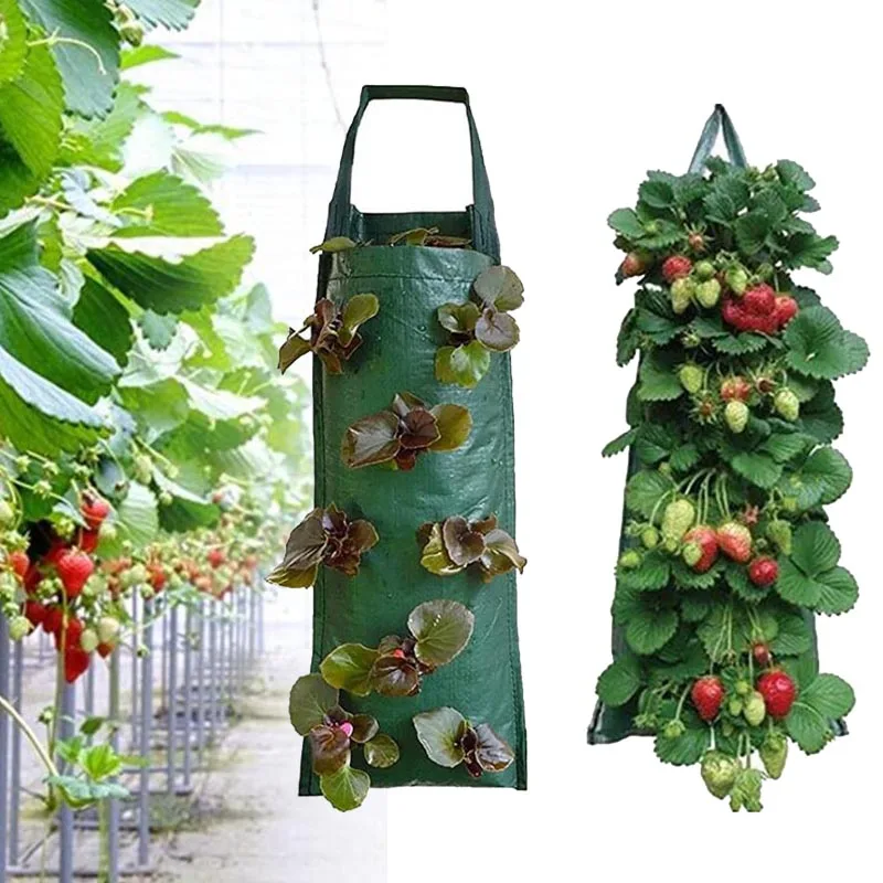 4 8 Pockets Strawberry Planting Bags Garden Plant Grow Bags Hanging Planter Pot Potato Plants Support For Veg Herbs Flowers