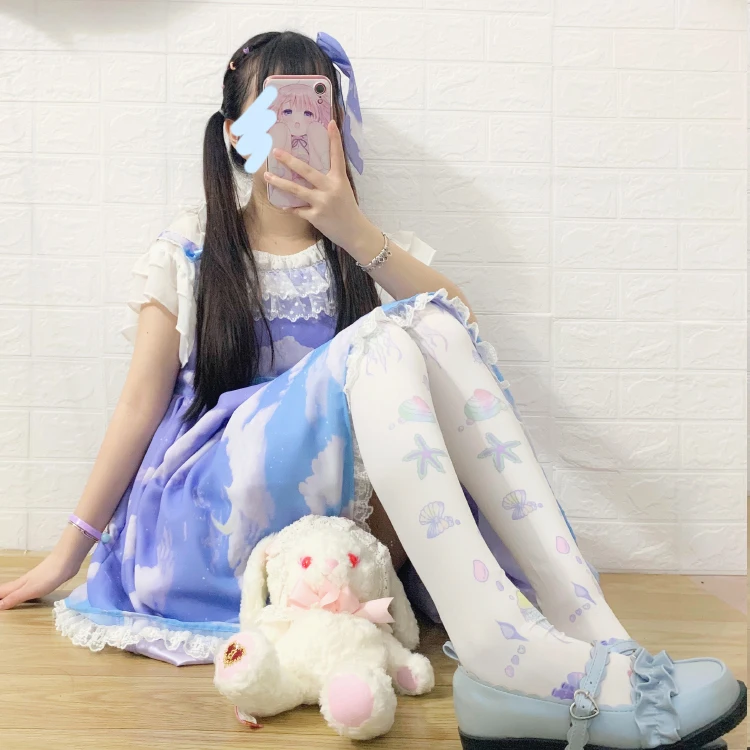 Милые чулки принцессы в стиле Лолиты Оригинальные со звездами и морем мягкие до