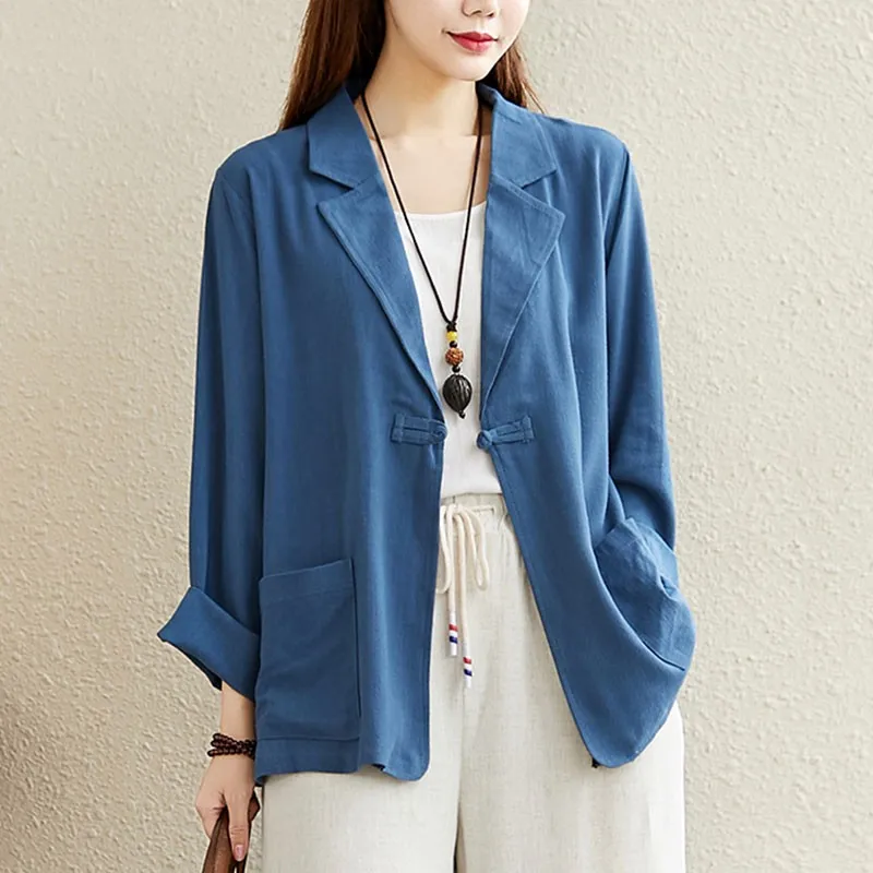 

Women Vintage Cotton Linen Casual Jackets New Arrival 2020 Simple Style Solid Color All-match Loose Ladies Outerwear Coats S2190