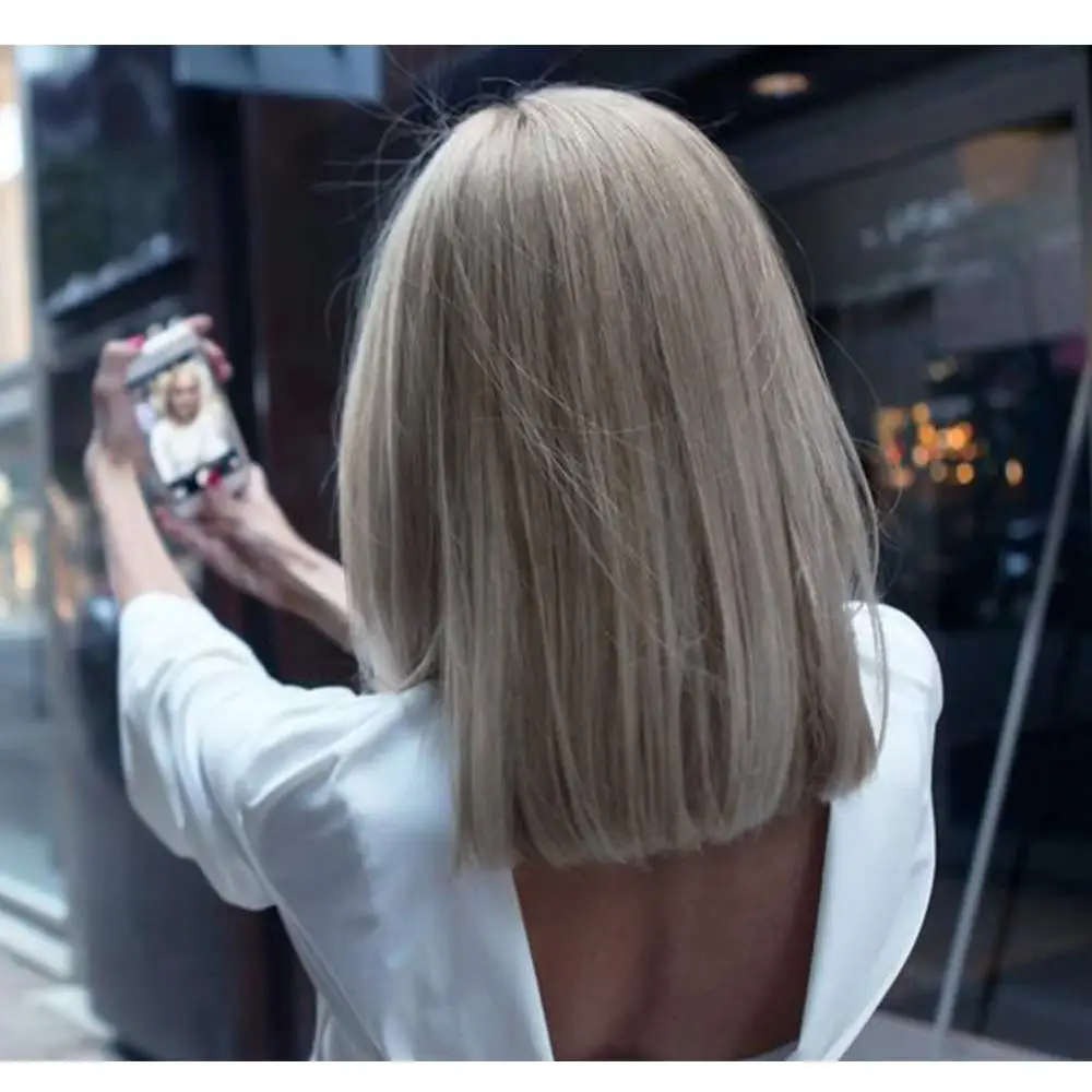 FAVE Ombre Грязный серый коричневый/розовый/Блонд короткие прямые термостойкие синтетические волосы парик для черных/белых женщин Косплей или вечерние - Цвет: Dirty Grey brown