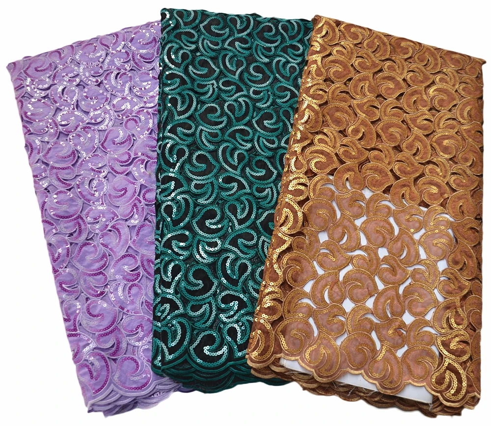 

Anna black golden french sequins lace african organza fabric high quality embroidery hollow out heart shape design 5 yards/piece