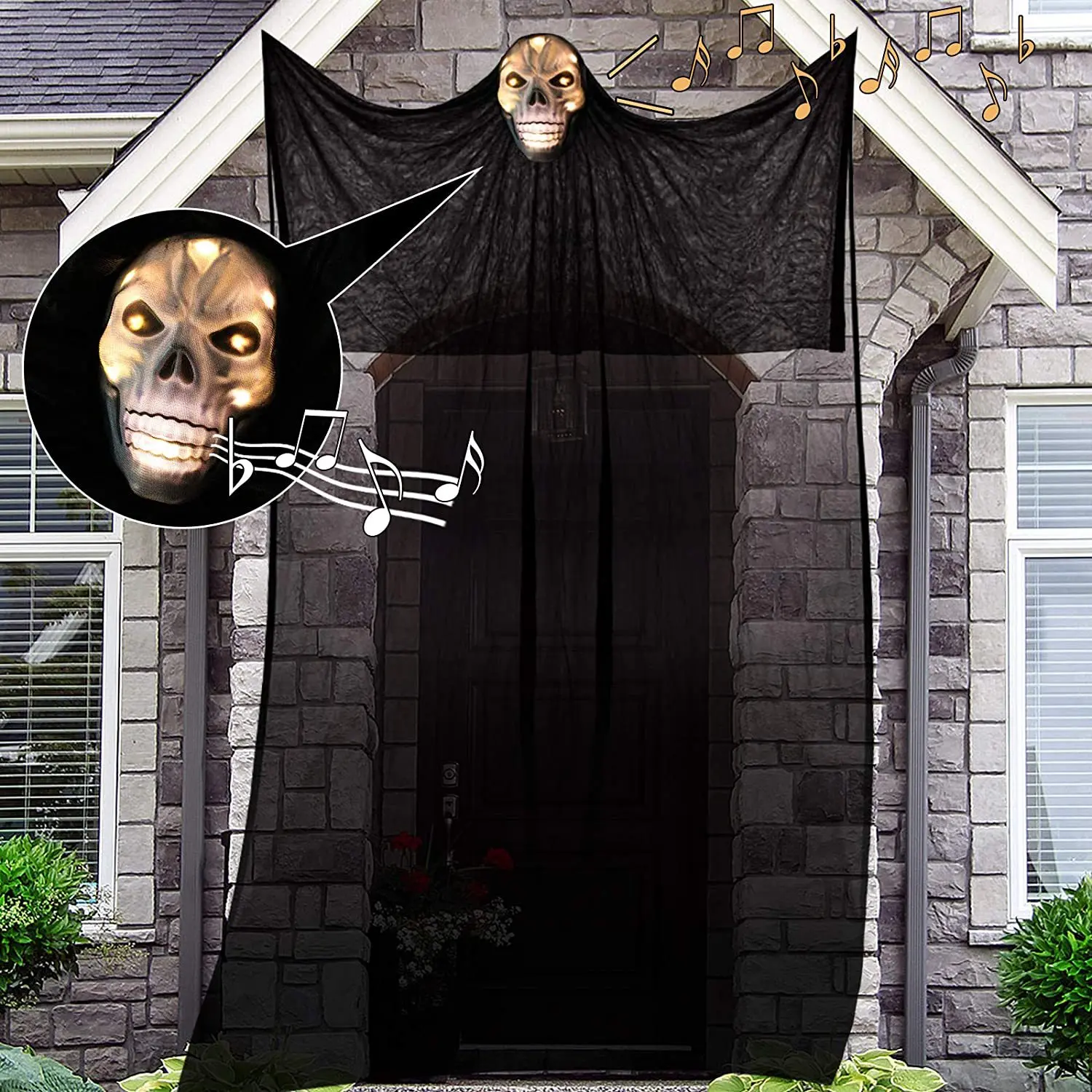 

Halloween Decoration No Gauze Hanging Ghost Frightening Decor Voice-Activated Luminous Door Ornaments Halloween Party Props