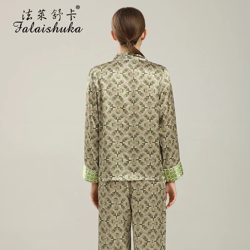 Women's Silk Pajamas Sets 2021 Summer Spring Full length Sleeve Sleepwear Home Wears Two Piece Pajamas  Set