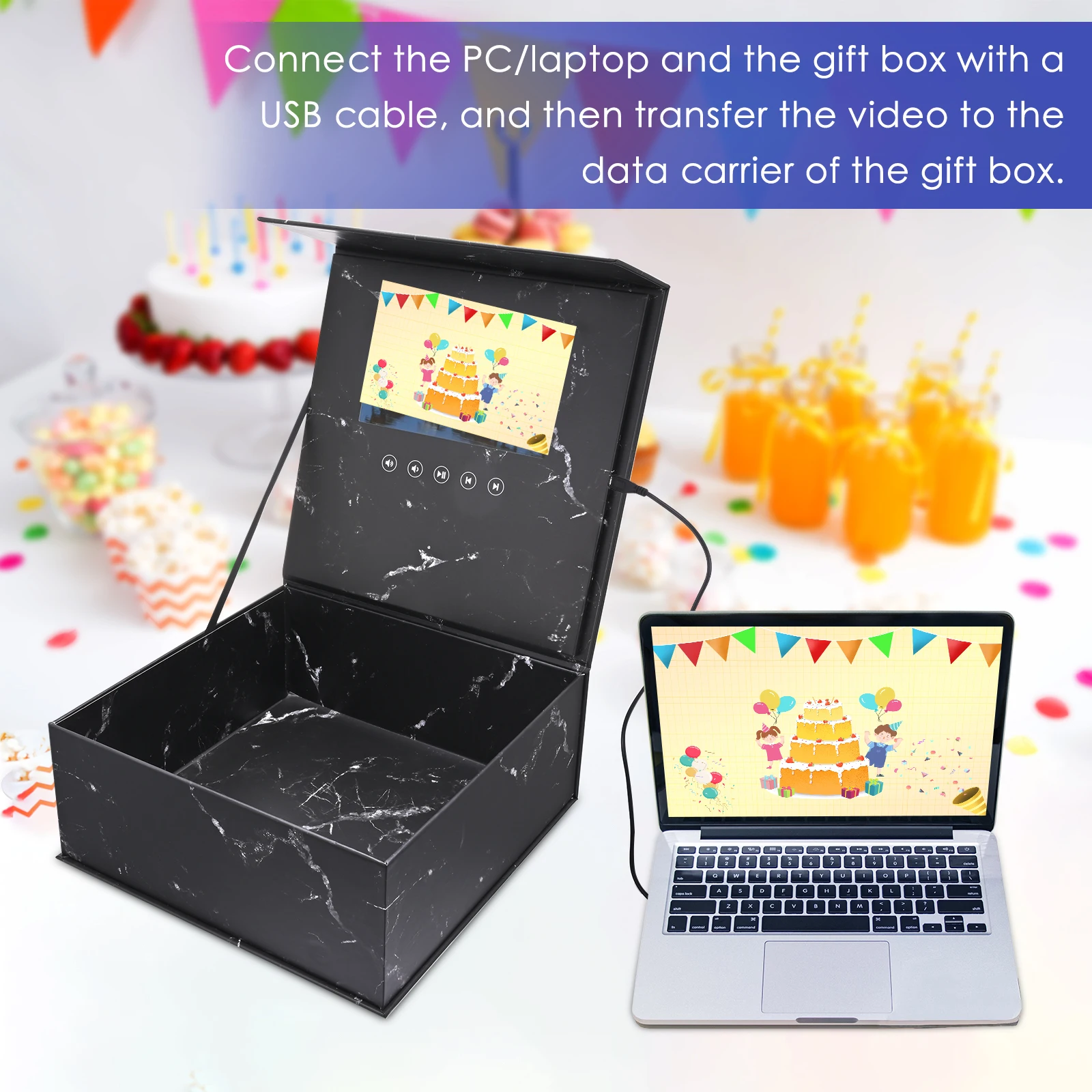 Caja de regalo con pantalla LCD negra/blanca de 7 pulgadas, con v&iacute;deo y mensaje fotogr&aacute;fico para compromiso, boda, Navidad, cumplea&ntilde;os y aniversarios-1