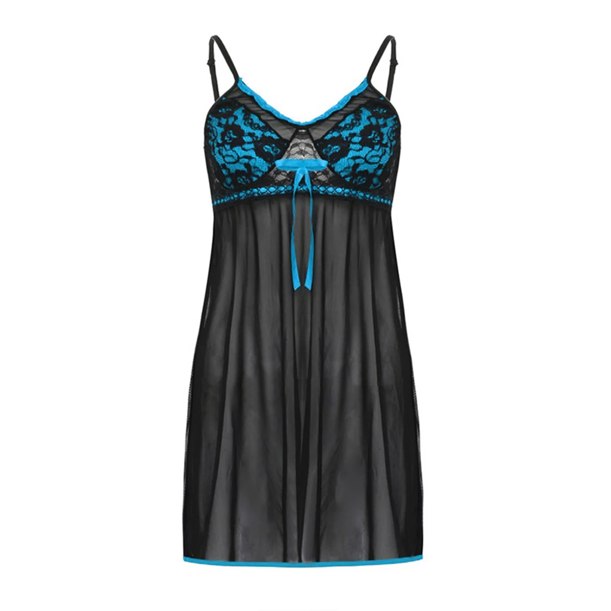 

Womens Lingerie Two Piece Set Sexy Perspective Mesh Yarn Lace Trim Suspender Dress and Thong
