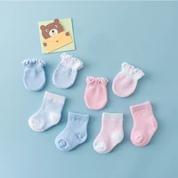 4 pairs newborn kids baby socks gloves children anti scratch cotton striped breathable elasticity protection face mittens shower