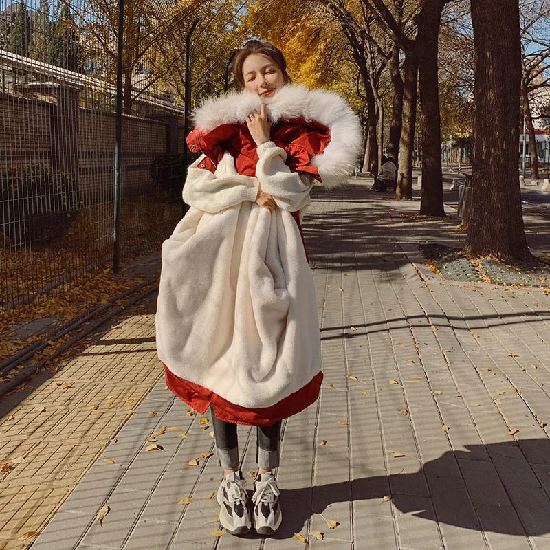 

2021 winter new parkas style commuter red jacket coat for women the Korean version of the loose hooded short tooling parkas K845