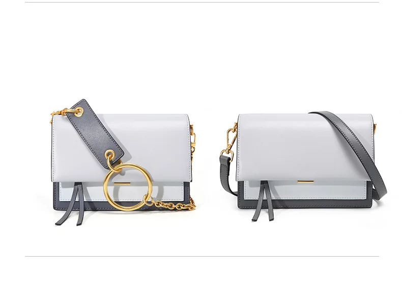 ESUFEIR Кожаная сумка на длинном ремне для женщин Vintage Flap Bag Модная цепочка с круглым кольцом Женская сумка через плечо Маленькие женские сумки