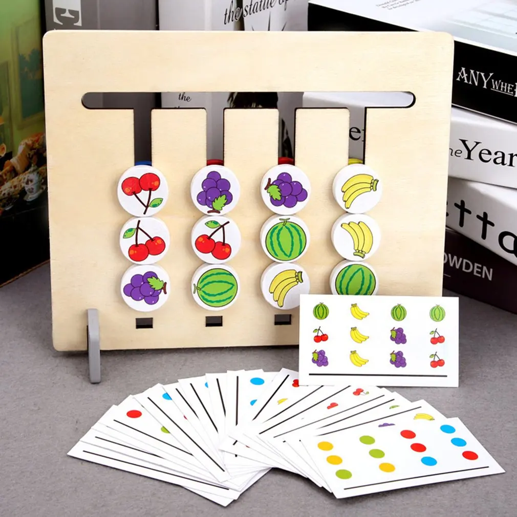 

Four-Color Fruit Matching Game Montessori Wooden Toys For Kids Logic Double-Side Wooden Montessori Enlightenment Toys Gift