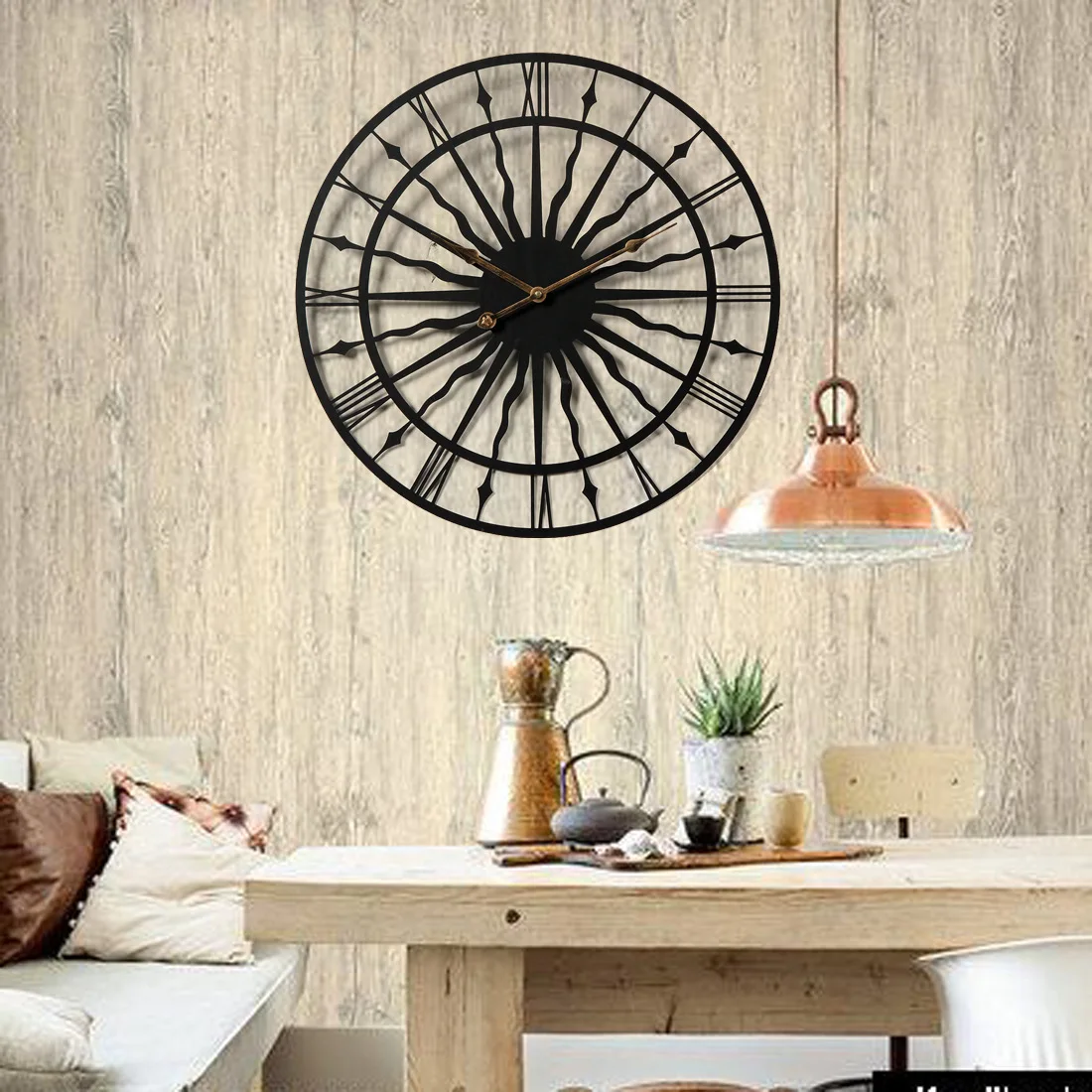 

European Wall Clock Living Room Decoration Large Wall Clock Modern Design Silent Metal Clocks Round Hollow Iron Hanging Watch