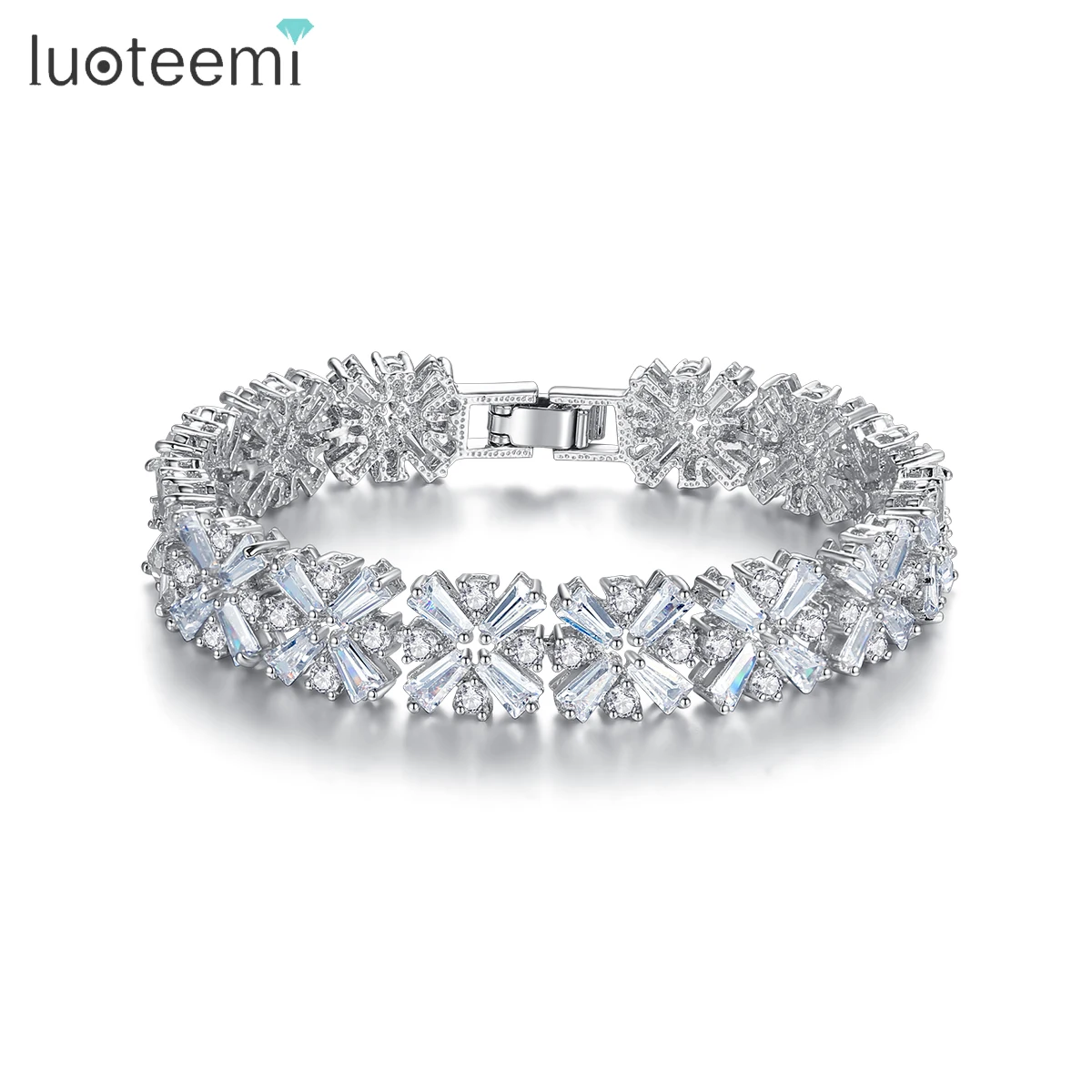 

LUOTEEMI Clear CZ Stones Cluster Charm Bracelet For Women Fashion Bangle Jewelry for Bridal Wedding Elegant Jewelry