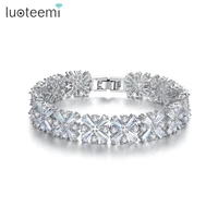 luoteemi clear cz stones cluster charm bracelet for women fashion bangle jewelry for bridal wedding elegant jewelry