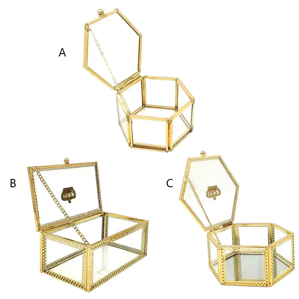 

Glass Jewelry Box Nordic Geometric Transparent Flower Room Ring Box Jewellery Organizer Eternal Flower Box Creative Home Decor