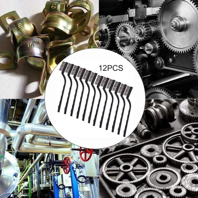 12PCS set Clening Wire Brushes Mini Stainless Steel DIY Paint Rust Remover Removal Rugged Cleaning Polishing Detail Metal Brush |
