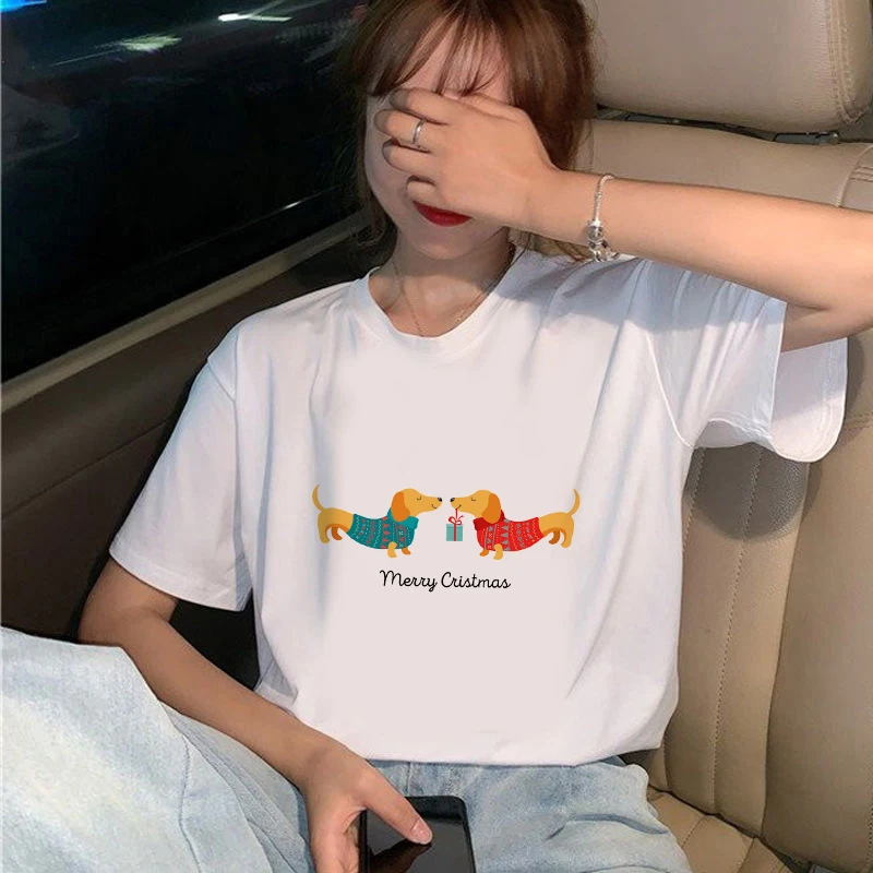 

Summer Cute Sausage Dog T-Shirt women Funny dog Graphic Tops Female Tee Harajuku Top Fashion Girl Tee Short Sleeve White Tops