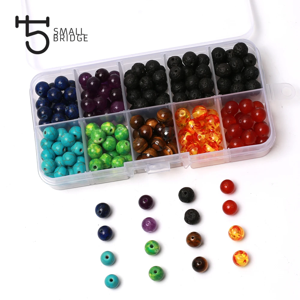 8mm Natural 7 Chakra Lava stone Beads kit for jewelry making Diy accessories Colorful round stone beads wholesale 200pcs/set