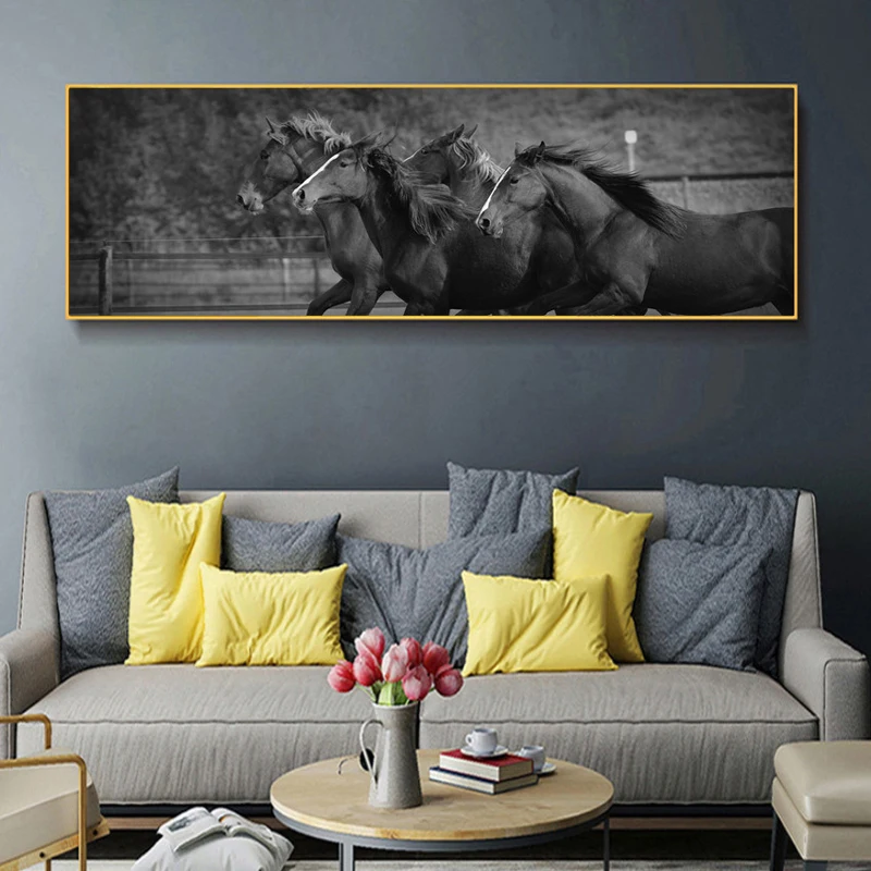 

Modern Minimalist Home Decor Mural Black White Wall Art Horse Canvas Painting Bedroom Diningroom Living Room Wall DECOR