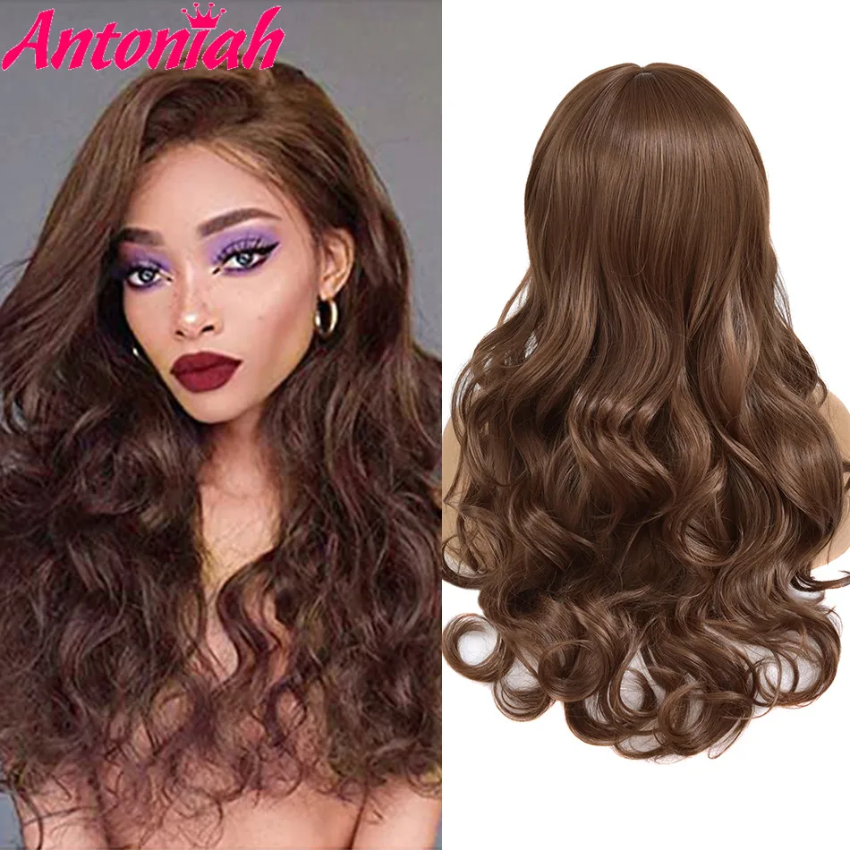 

ANTONIAH Halloween Goddess Body Wave Wig Brown Free Part Natural Hairline Wig Synthetic Wig 2021Fashionhairstyle For Women
