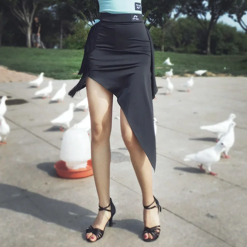 Женские юбки для латиноамериканских танцев черные с бахромой взрослых