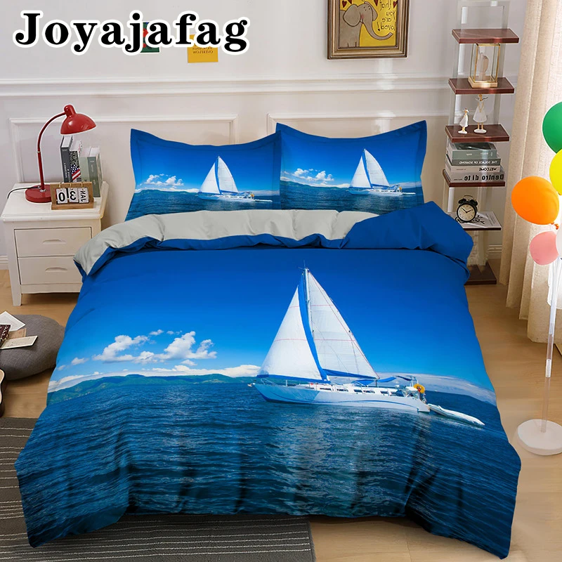 

Blue Sea Sailing Bedding Set Microfiber Duvet Cover And Pillowcase Children Adult Bed Sets Luxury Home Textiles