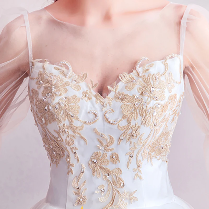 

White Luxury Evening Dress Illusion Beading Sequined Ball Gown V-Neck Floor-Length Tulle Embroidery Women Formal Dresses TS342