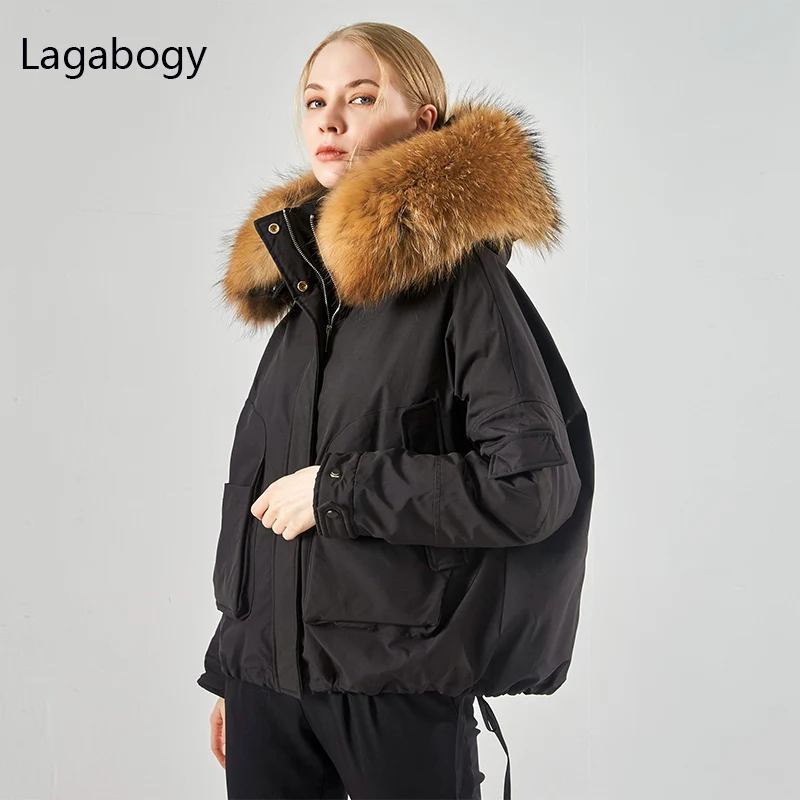 Парка женская зимняя с капюшоном из 2021 натурального меха енота со съемной