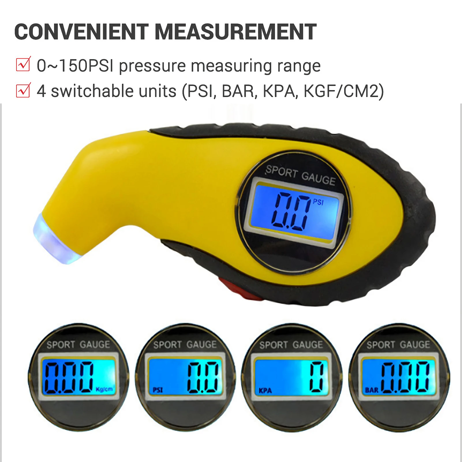 

LED Digital Tire Pressure Gauge 0~150 PSI 4 Units High Precision Vehicle Tire Gauge Handheld Electric Inflation Pressure Monitor