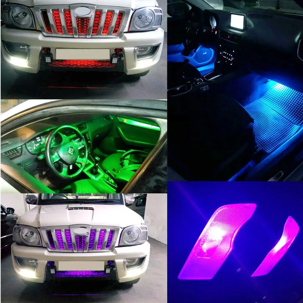 

2X 12 LED Auto Interior Decoration Led T10 DC W5W 5050 Atmosphere Car Light RGB with Remote Controller Colorful Lamp Roof Lights