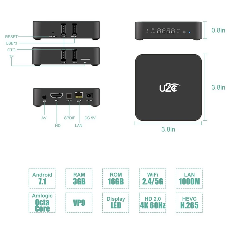 U2C X Turbo ТВ приставка Android 7 1 Octa Core 3g + 16G Wifi 64 бит Smart Tv Box Поддержка Bluetooth 4 K 3D H.265