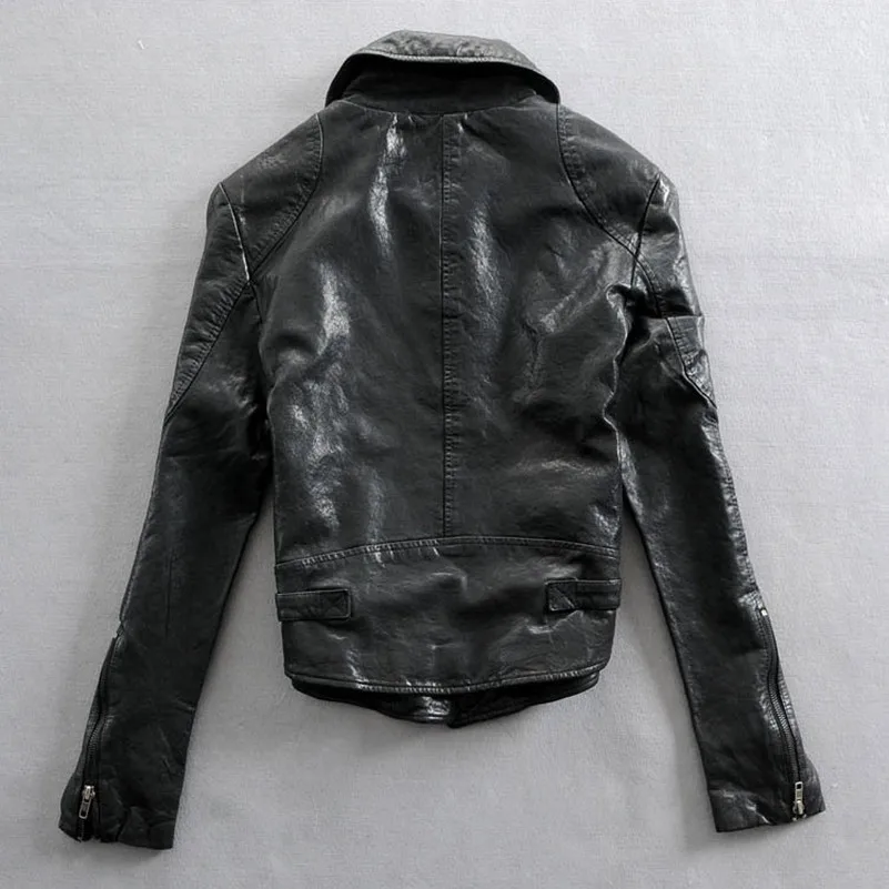 Куртка женская из натуральной кожи приталенный мотоциклетный пиджак с лацканами
