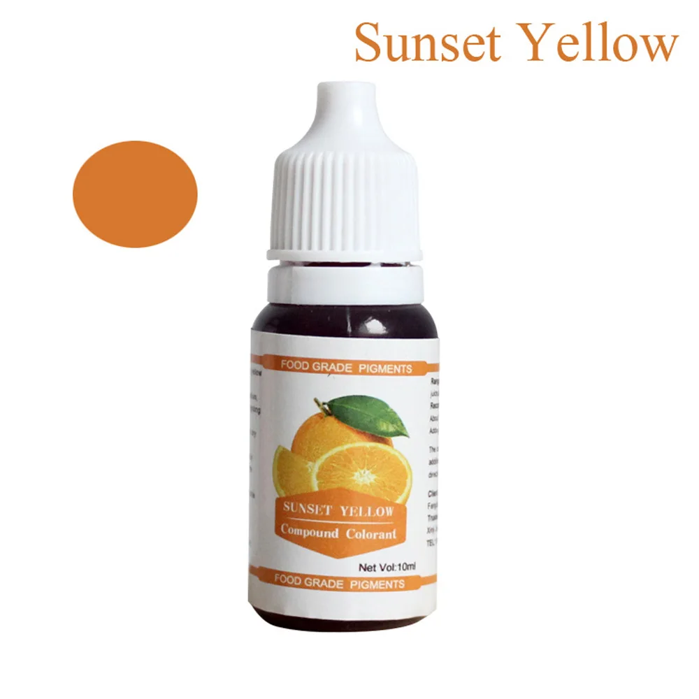 Sunset Yellow 10 мл Макарон крем пищевой цвет ing ингредиенты Торт Помадка выпечки торт съедобный цвет пигмент выпечки и кондитерские инструменты для украшения - Цвет: Sunset Yellow