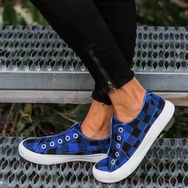 Кеды женские в шотландскую клетку Вулканизированная подошва кроссовки без