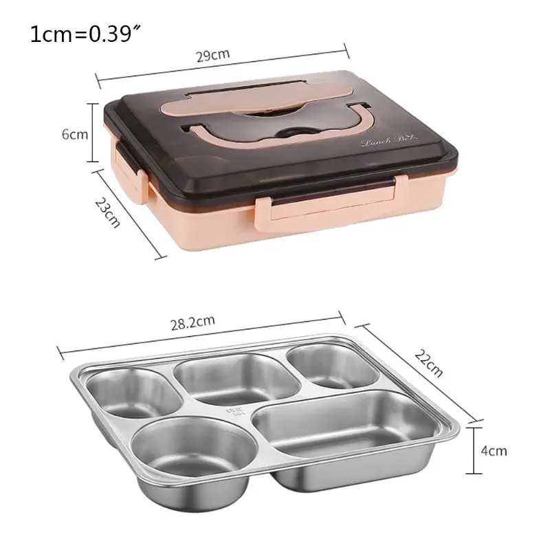 

Stainless Steel Lunch Box 5 Compartments Thermal Insulated Bento Food Picnic Container Leakproof for Kids Students
