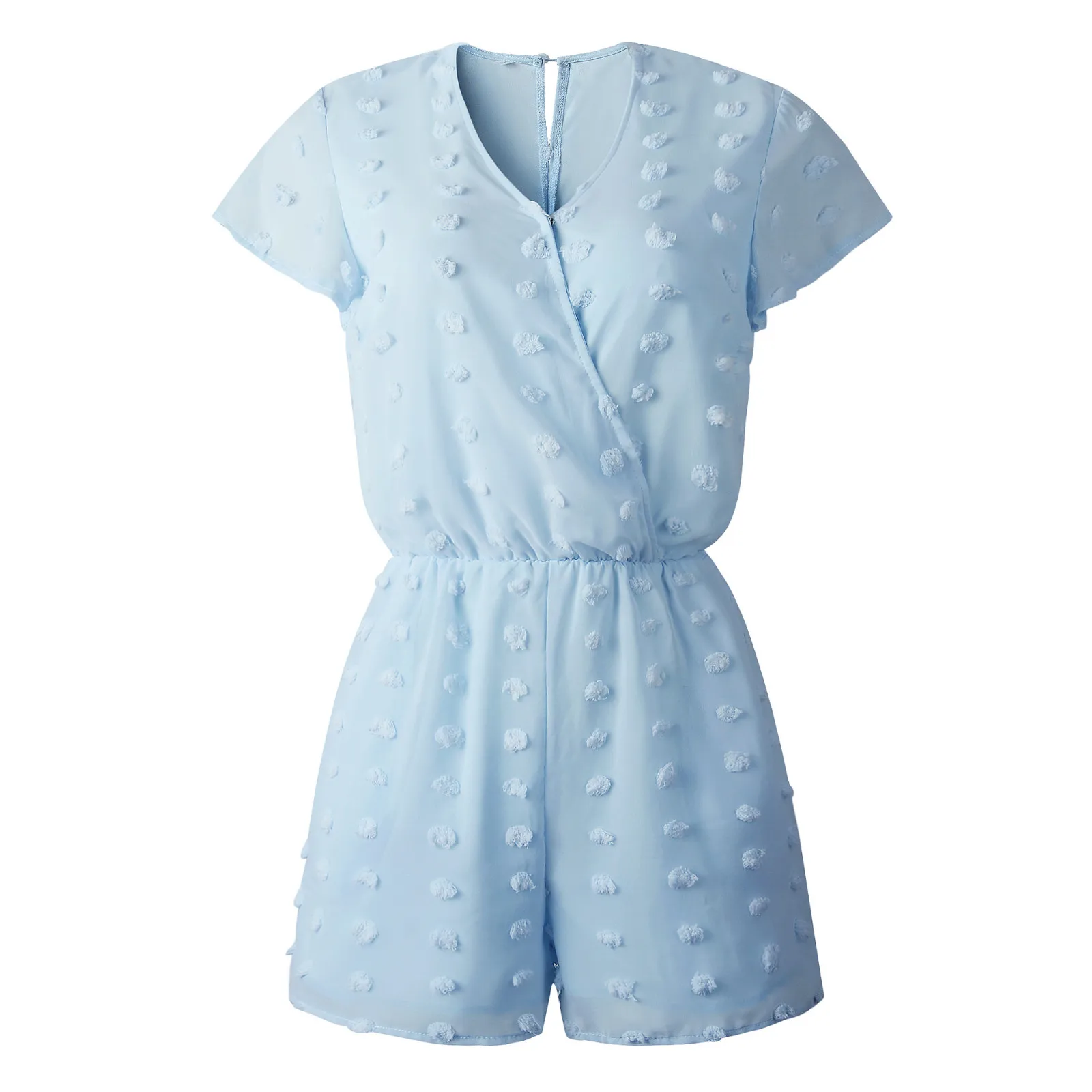 

Women Playsuits Sexy V-neck Floral Dot Short Sleeve Beach Short Jumpsuits Bodysuit 2021 Summer Beach Rompers Combinaison Femme