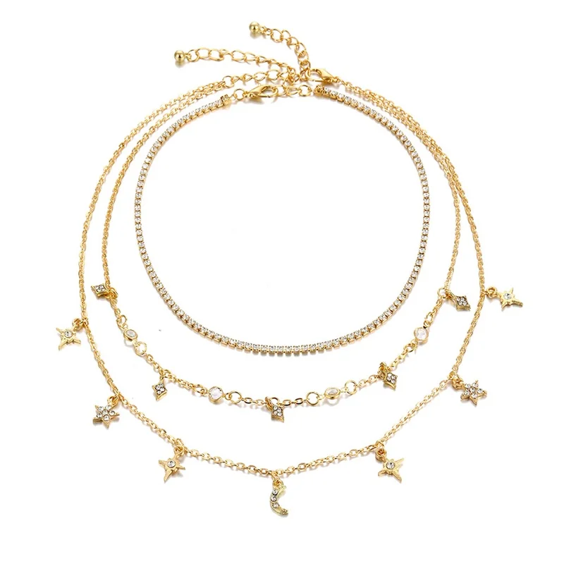 Новый многослойный лунные ожерелья и подвески с кристаллами для женщин